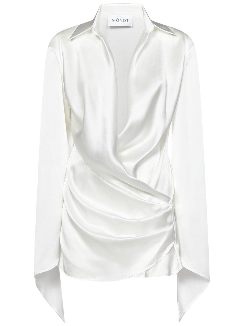 Mônot Silk Satin Wrap Mini Dress