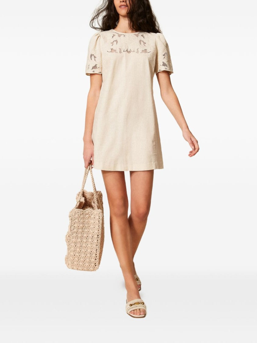 Twin-Set Light Beige Embroidered Day Dress