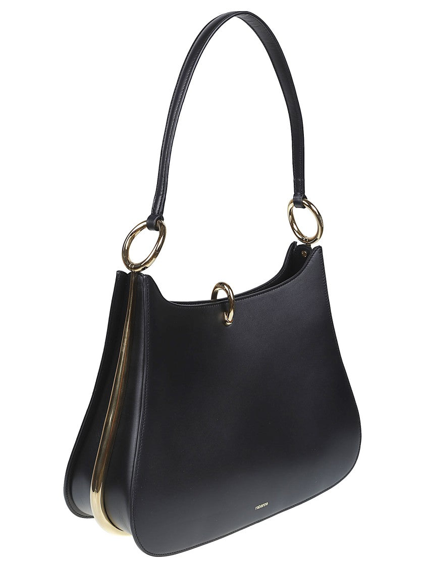 Rabanne Large Ring Black Leather Bag