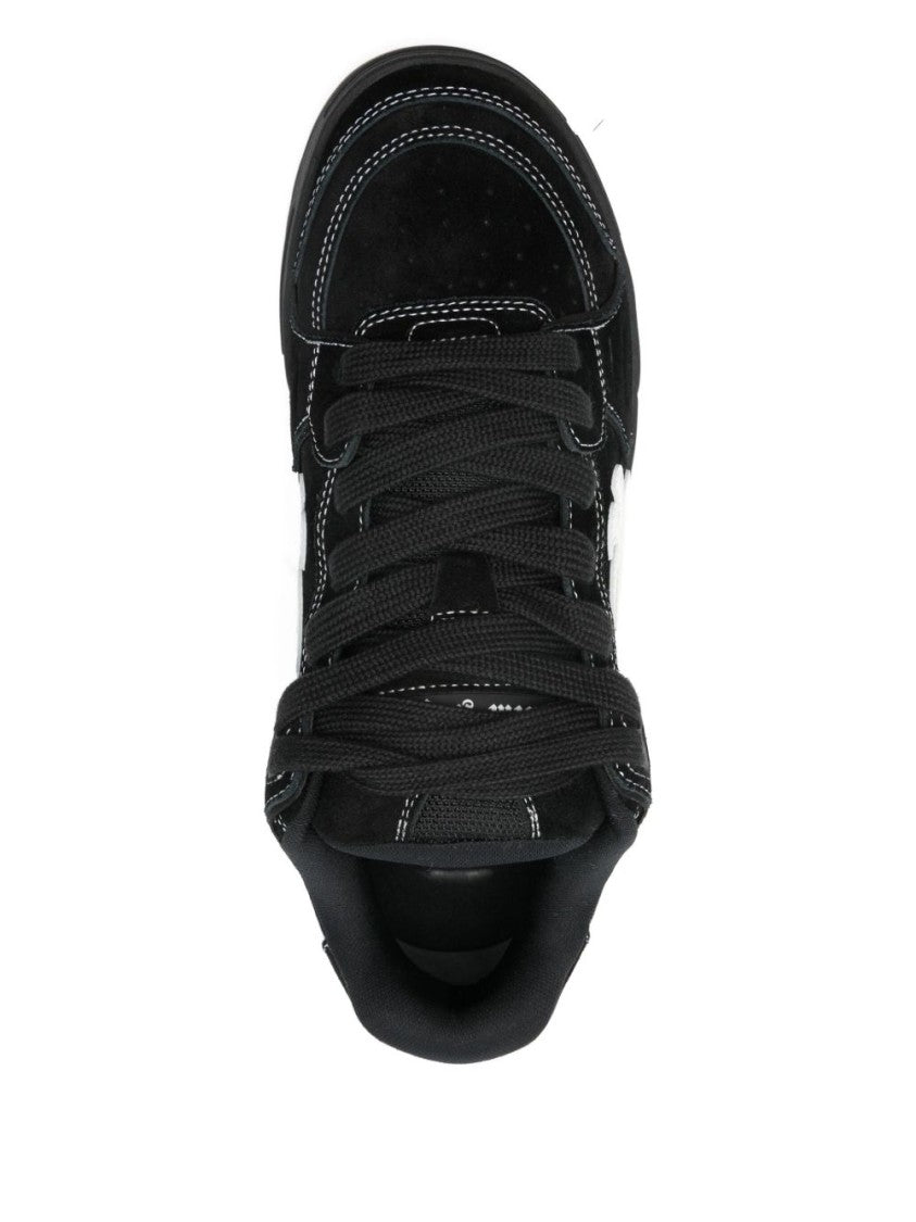 Palm Angels Black Low-Top Sneakers With White Palm Leaf Detailing