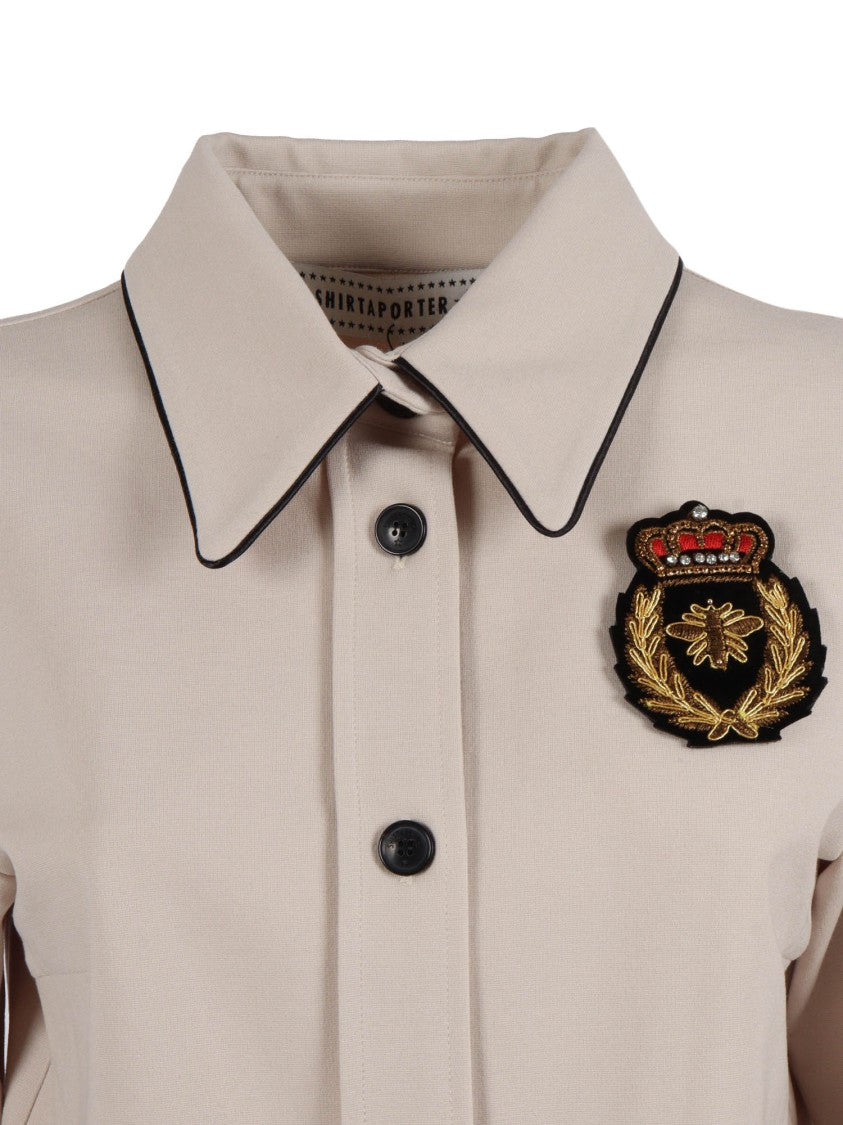 Shirt A Porter Classic Collar Shirt With Piping And Decorative Embroidery