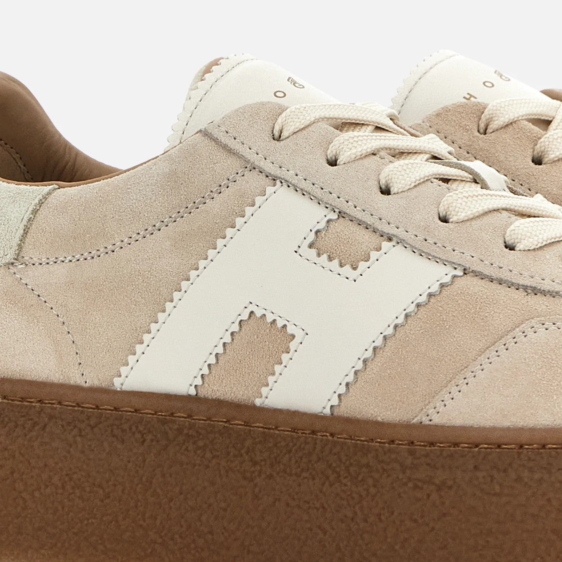 Hogan Beige Suede Lace-Up Shoes With White Logo