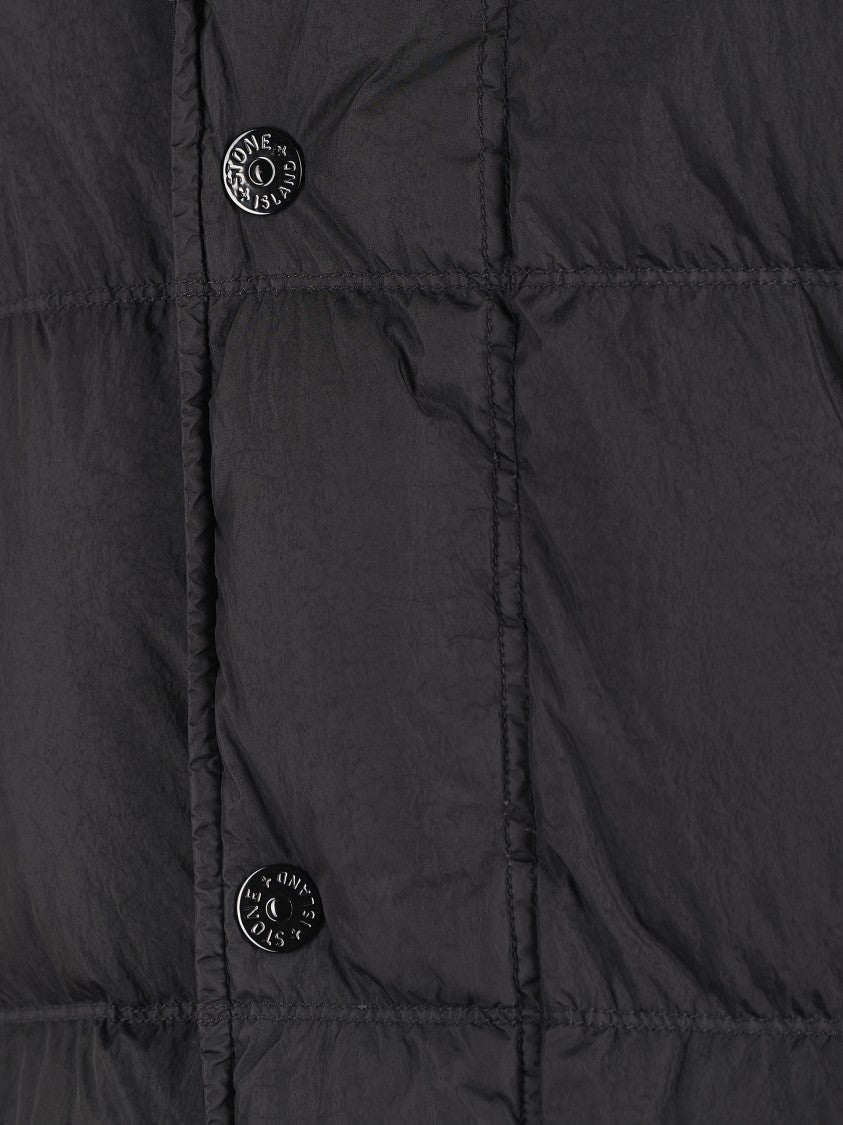Stone Island Quilted Short Parka With Hood And Button Closures