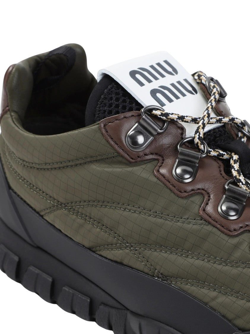 Miu Miu Allacciate Olive Green Ripstop Low-Top Sneakers