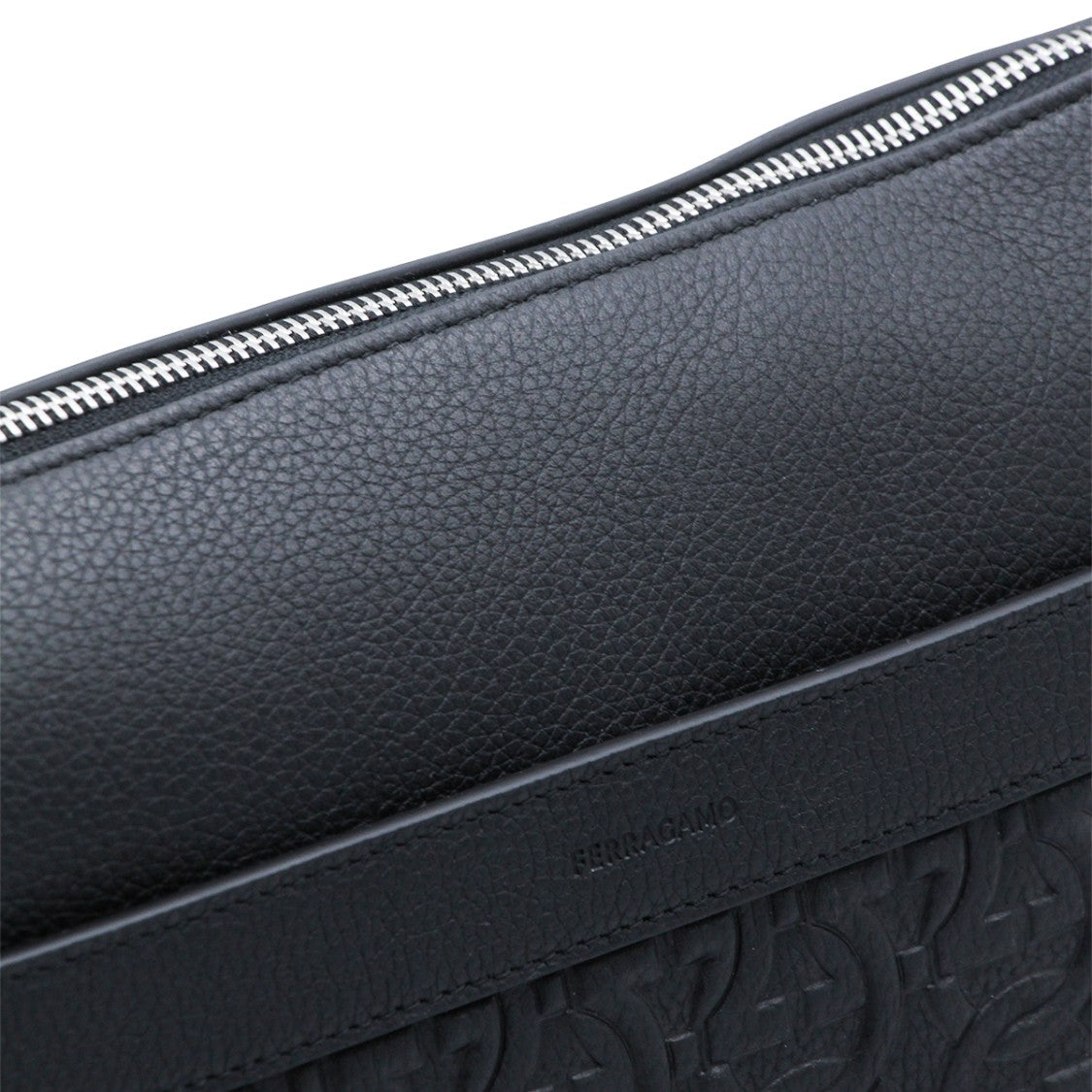 Ferragamo Textured Black Leather Crossbody Bag With Adjustable Strap