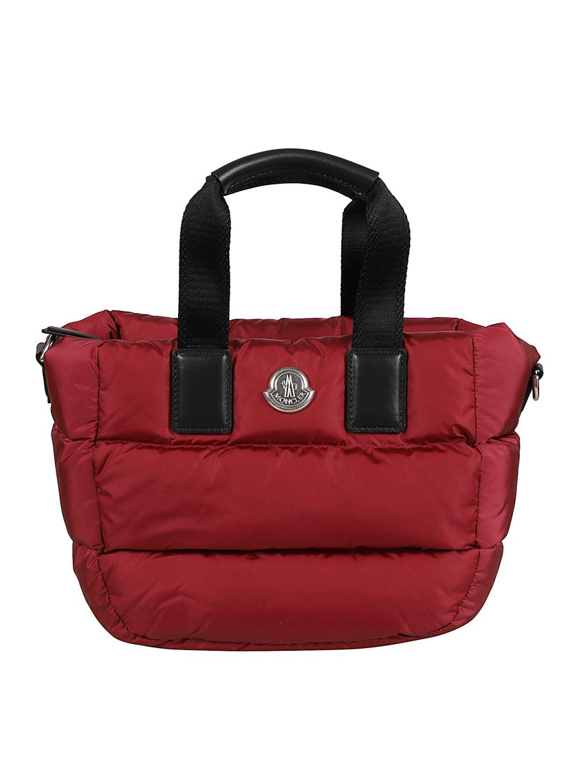 Moncler Quilted Red Nylon Tote Bag With Leather Accents