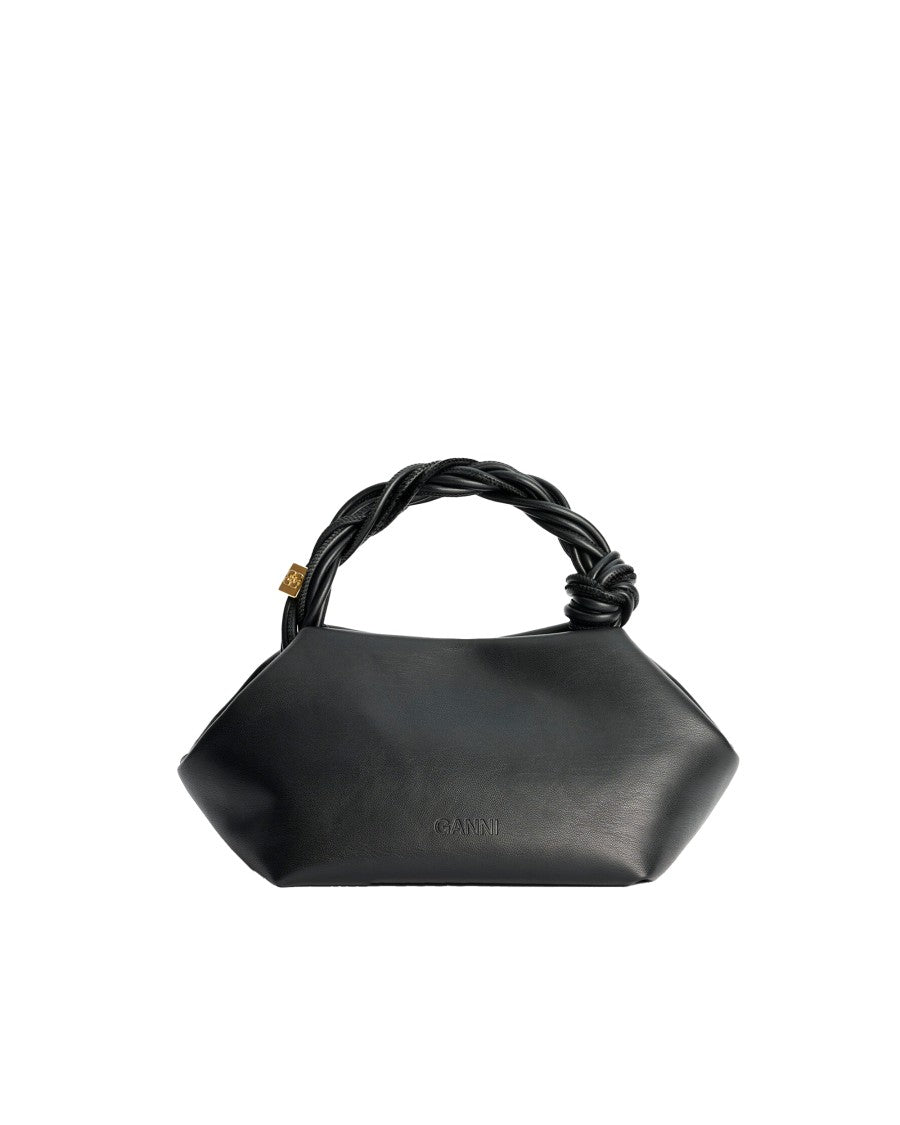 Ganni Small Black Bou Bag With Twisted Handle And Magnetic Closure
