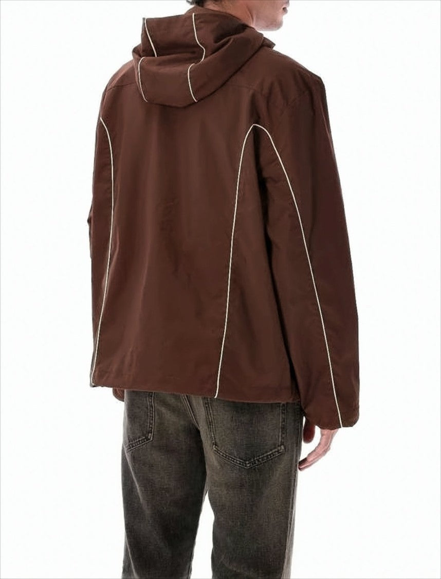 Diesel Brown Hooded Jacket With Piping Details