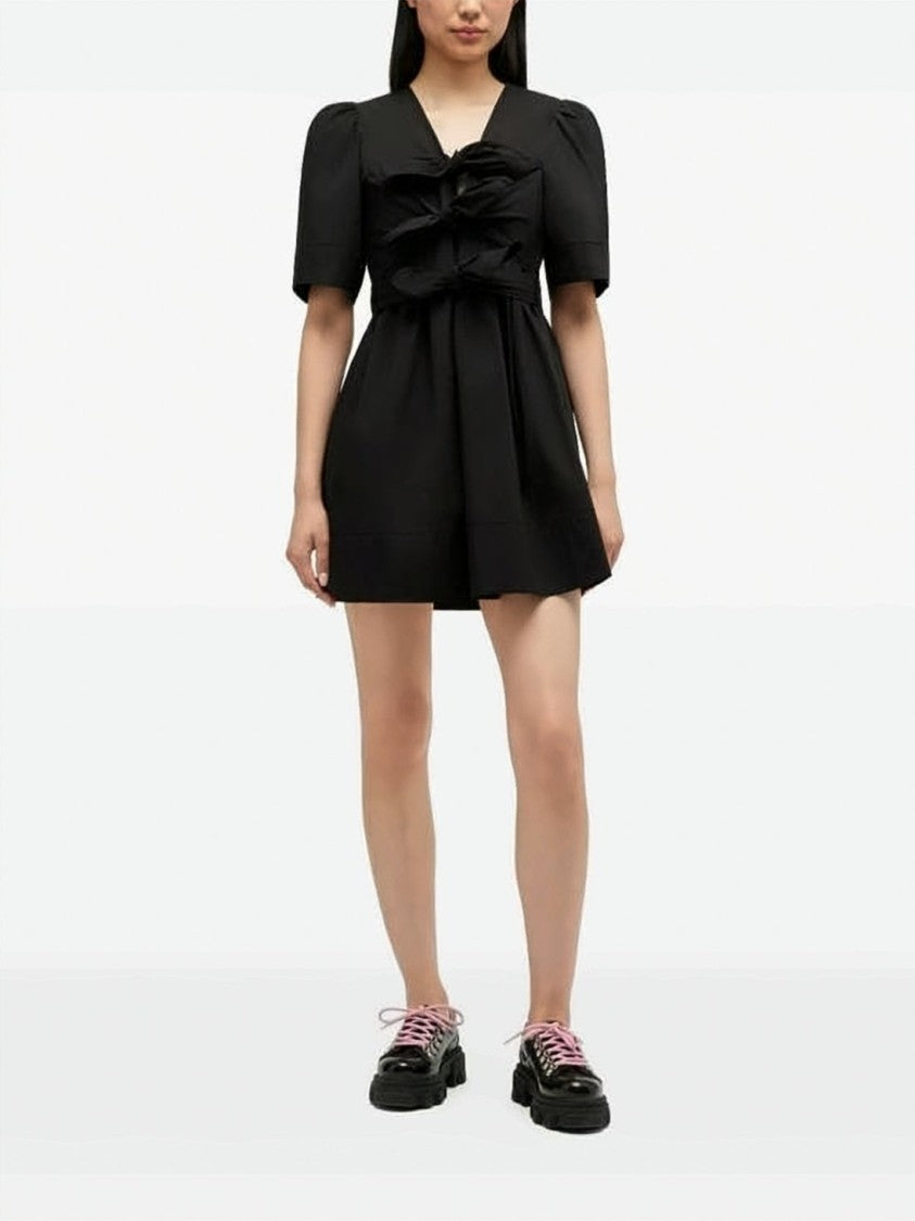 Ganni Mini Dress With Deep V-Neckline And Bow Detail