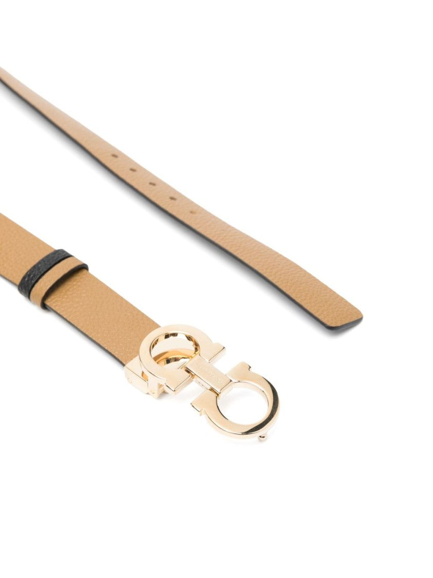 Salvatore Ferragamo Calf Leather Belt With Polished Gold Buckle