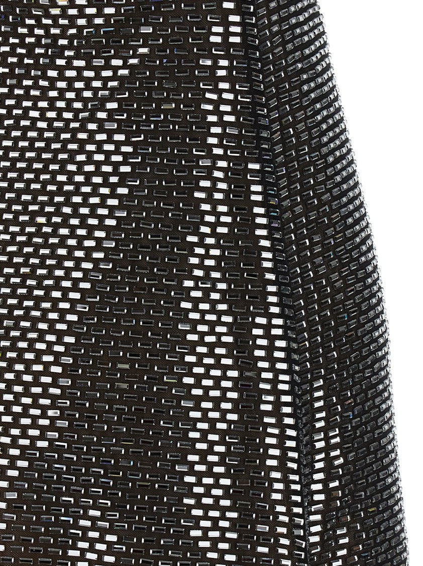 Self-Portrait Gunmetal Rhinestone Mesh Mini Dress