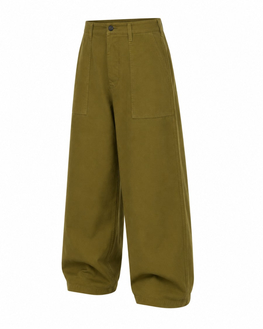 Cellar Door Olive Green Sasha Oversized Cotton Trousers