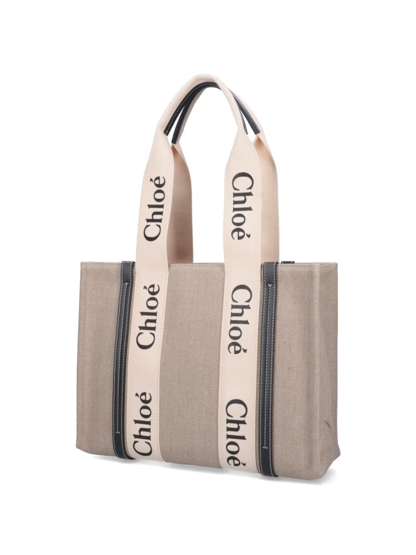 Chloé "Woody" Tote Bag, In Beige Linen