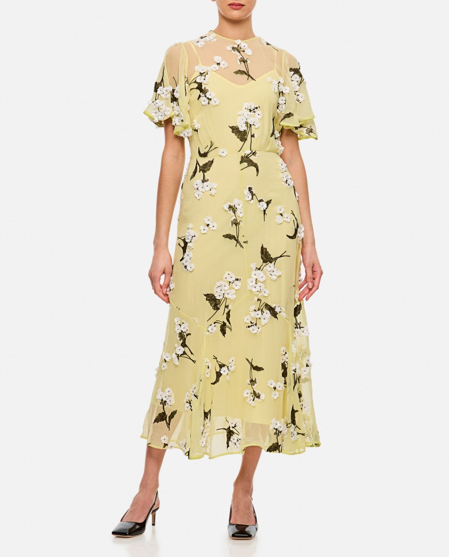 Erdem Yellow Midi Cocktail Dress