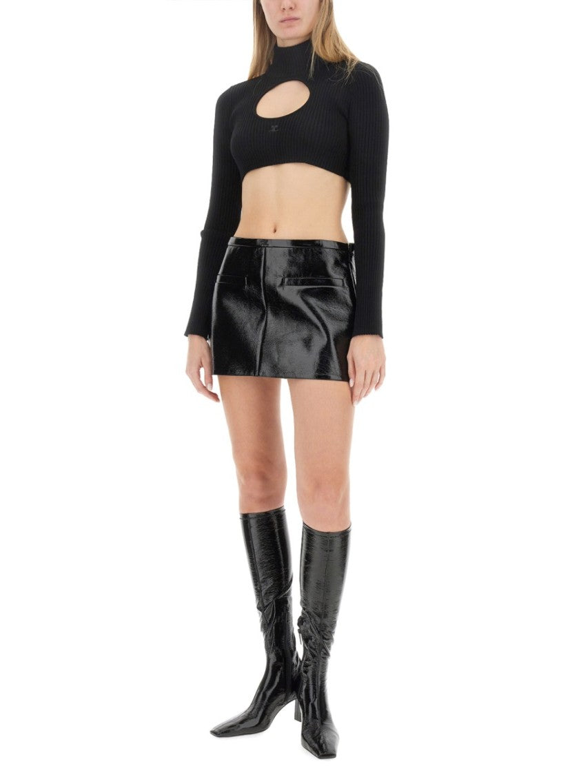 Courrèges Ribbed Black Cropped Shirt