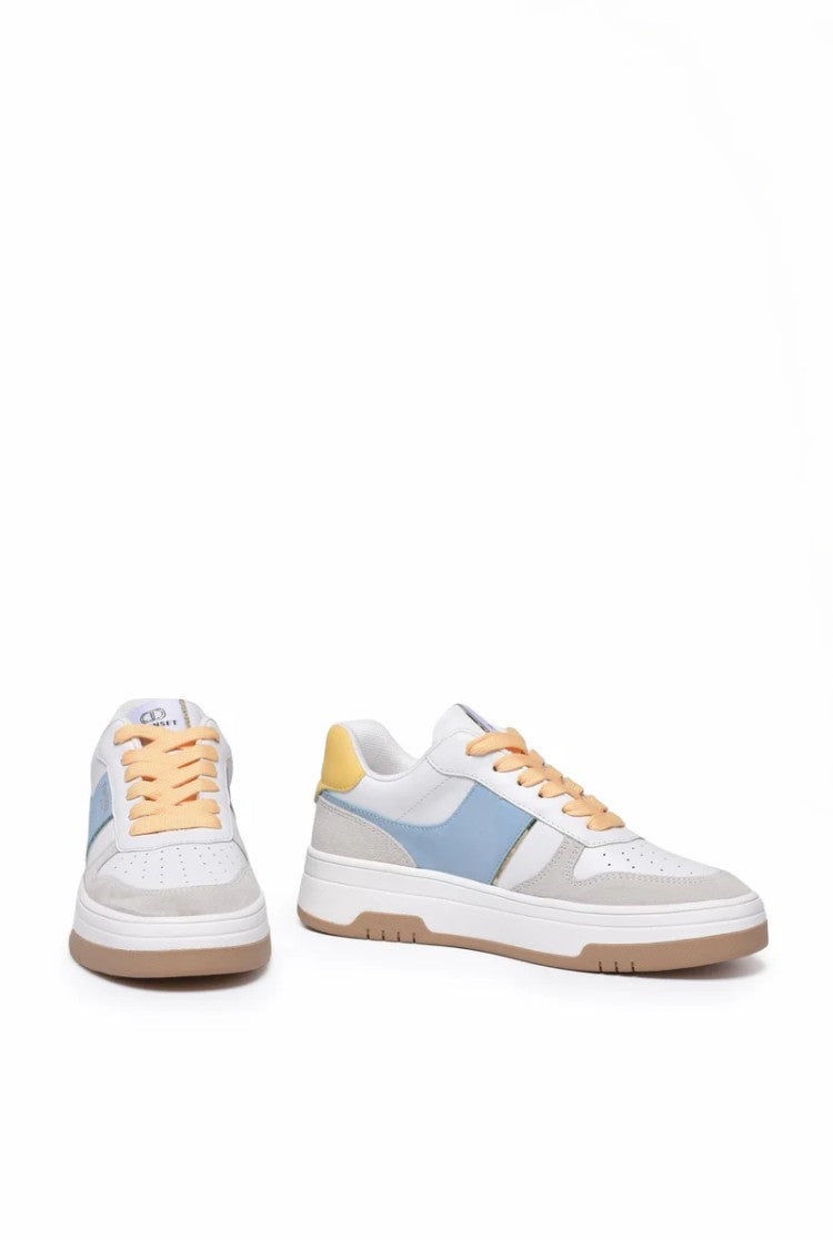 Twin-Set Women's Leather And Suede Sneakers - White/Light Blue
