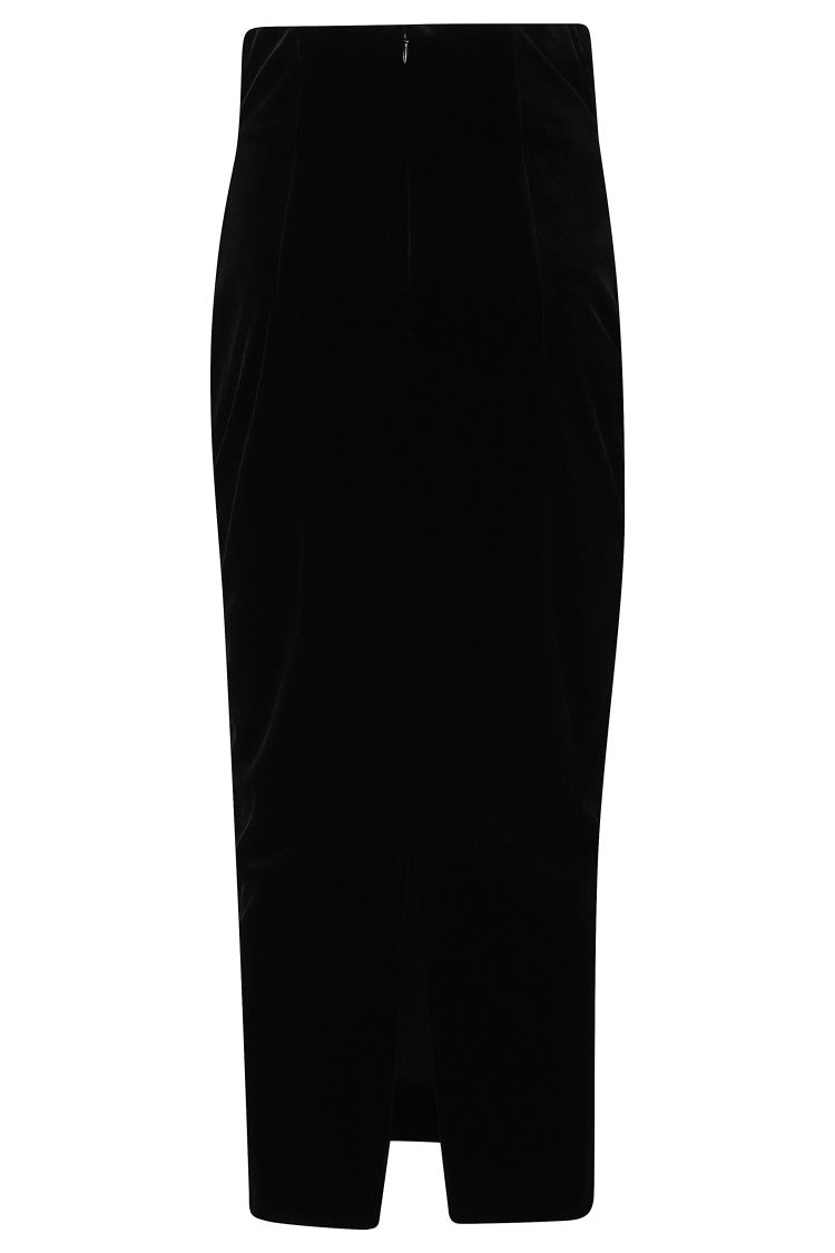 Alberta Ferretti Velvet Fitted Back Slit Midi Skirt