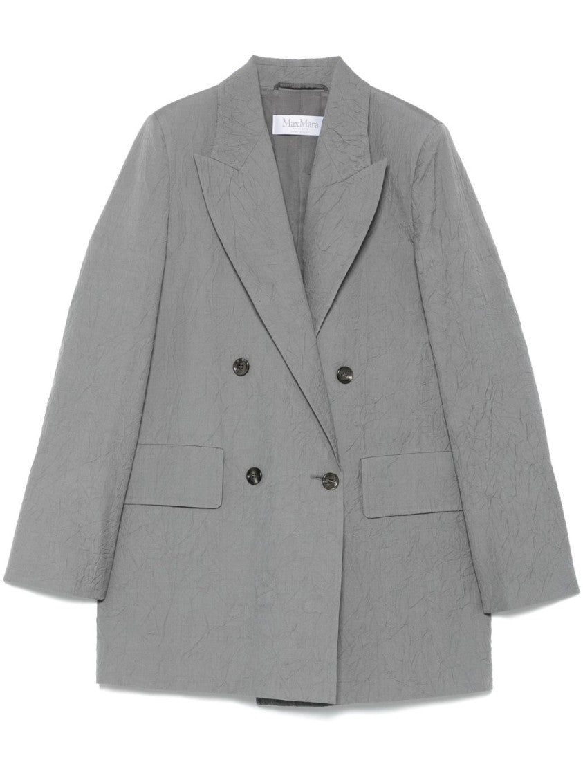 Max Mara Double-Breasted Grey Blazer With Crinkled Texture