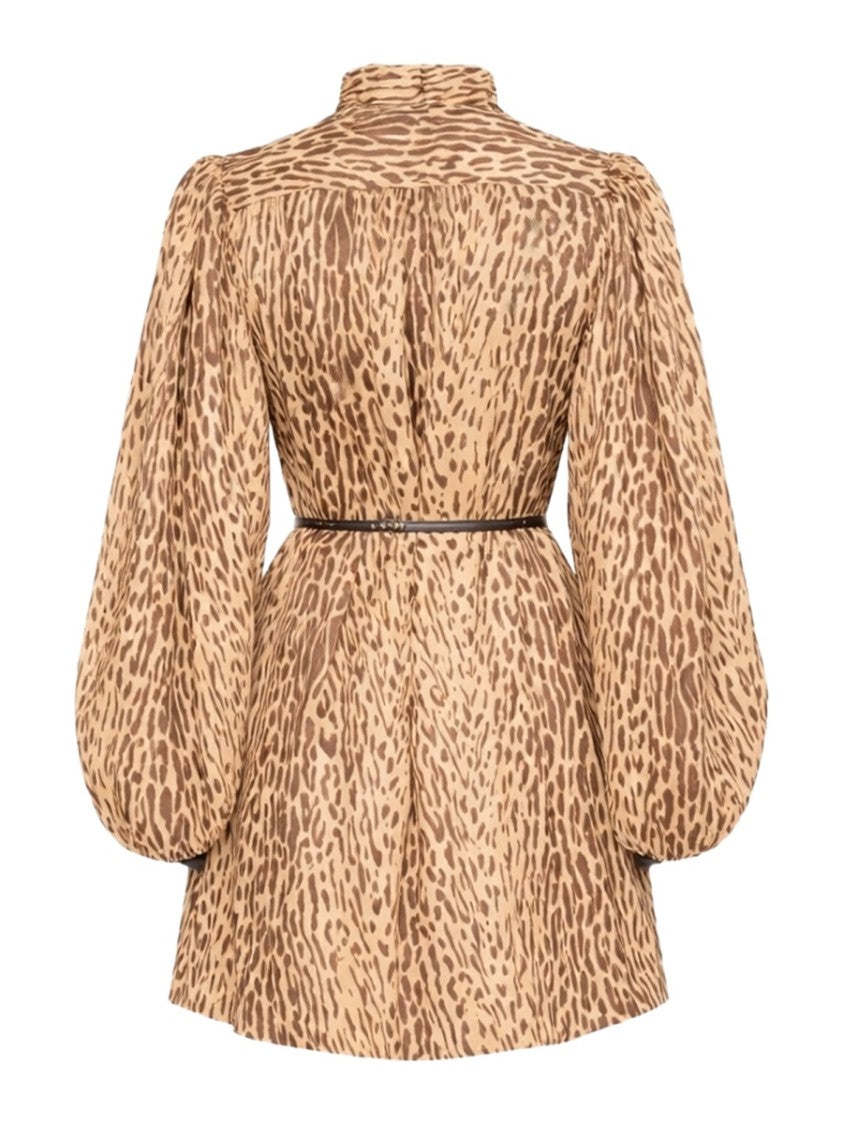 Zimmermann Brown Animal Print Linen Mini Dress