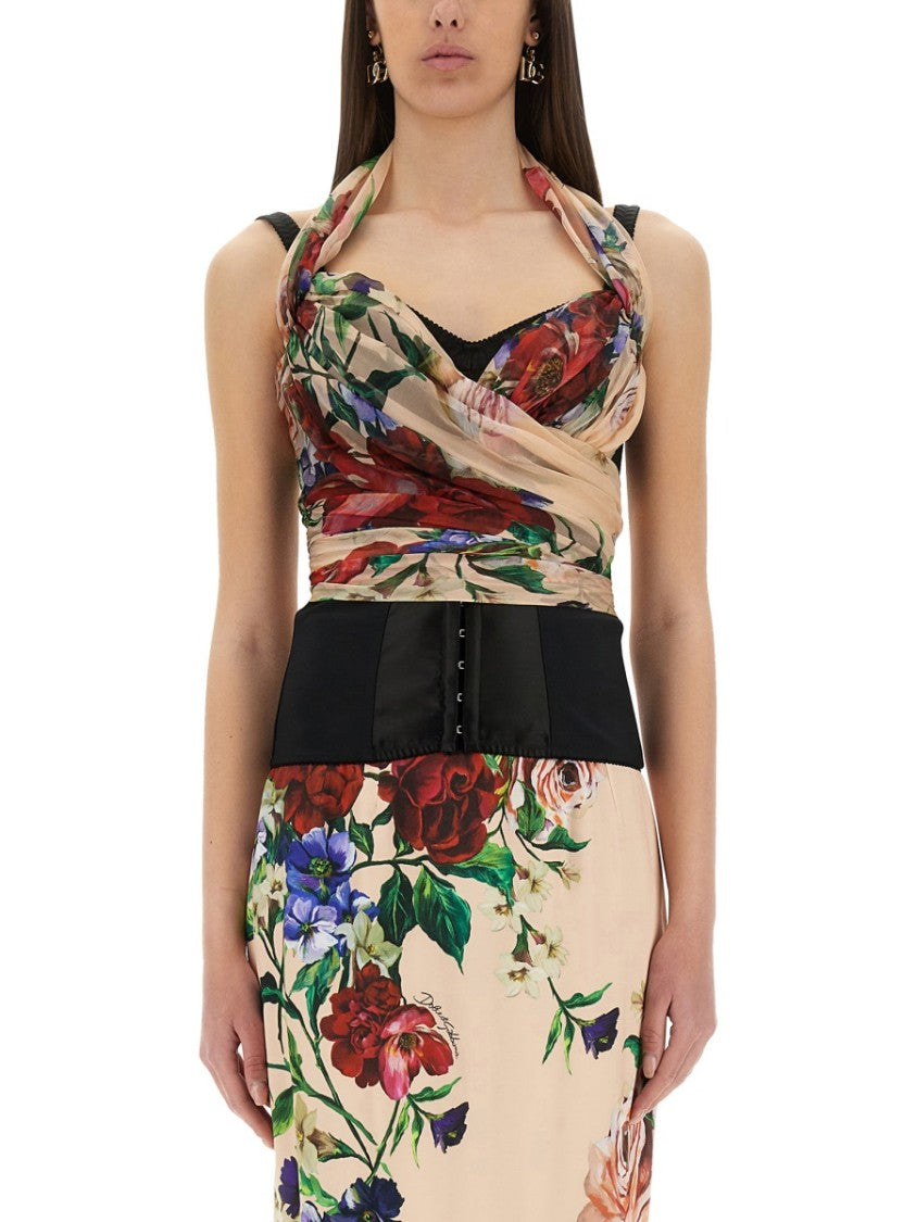Dolce & Gabbana Floral Print Marquisette And Chiffon Bustier Top