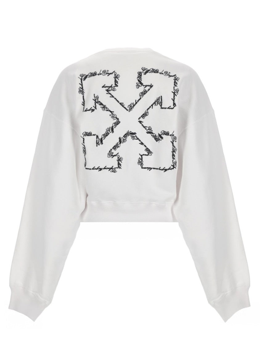 Off-White Neutral Script Logo Graphic Cotton Sweatshirt