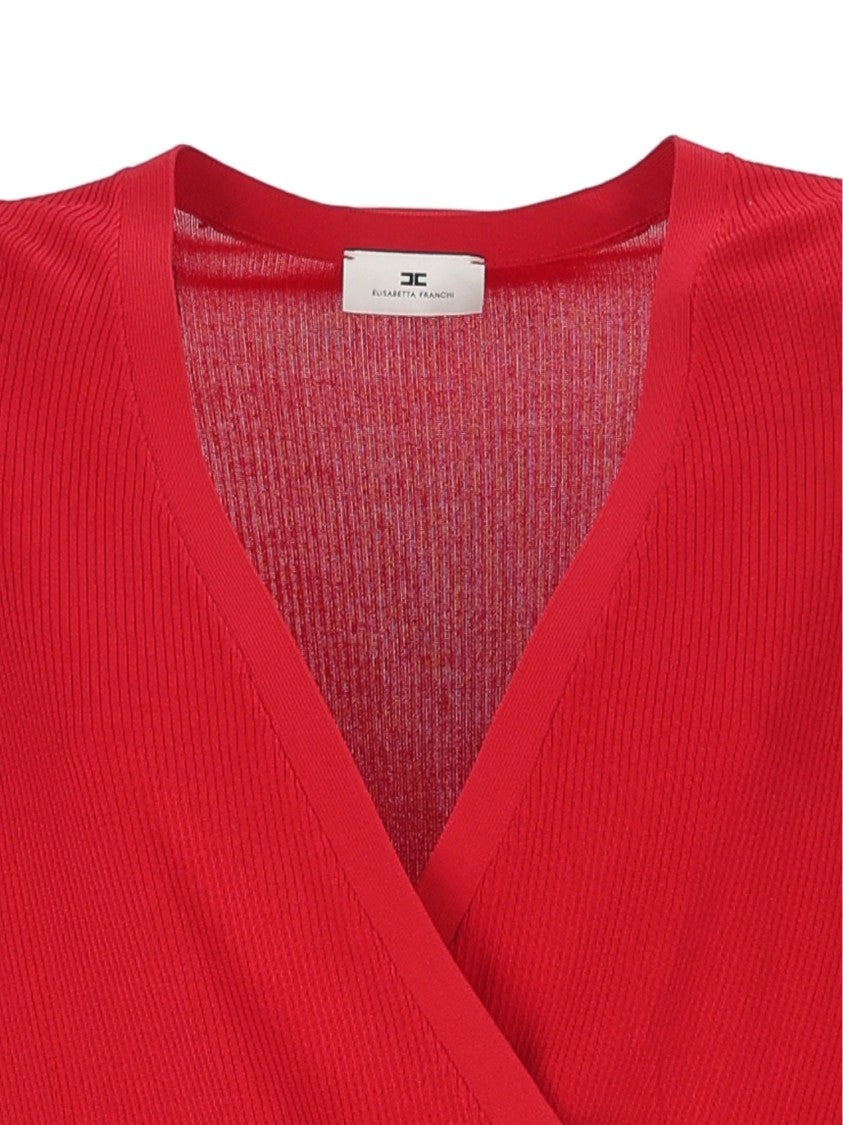 Elisabetta Franchi Fitted Bodysuit With Deep V-Neckline And Wrap Front