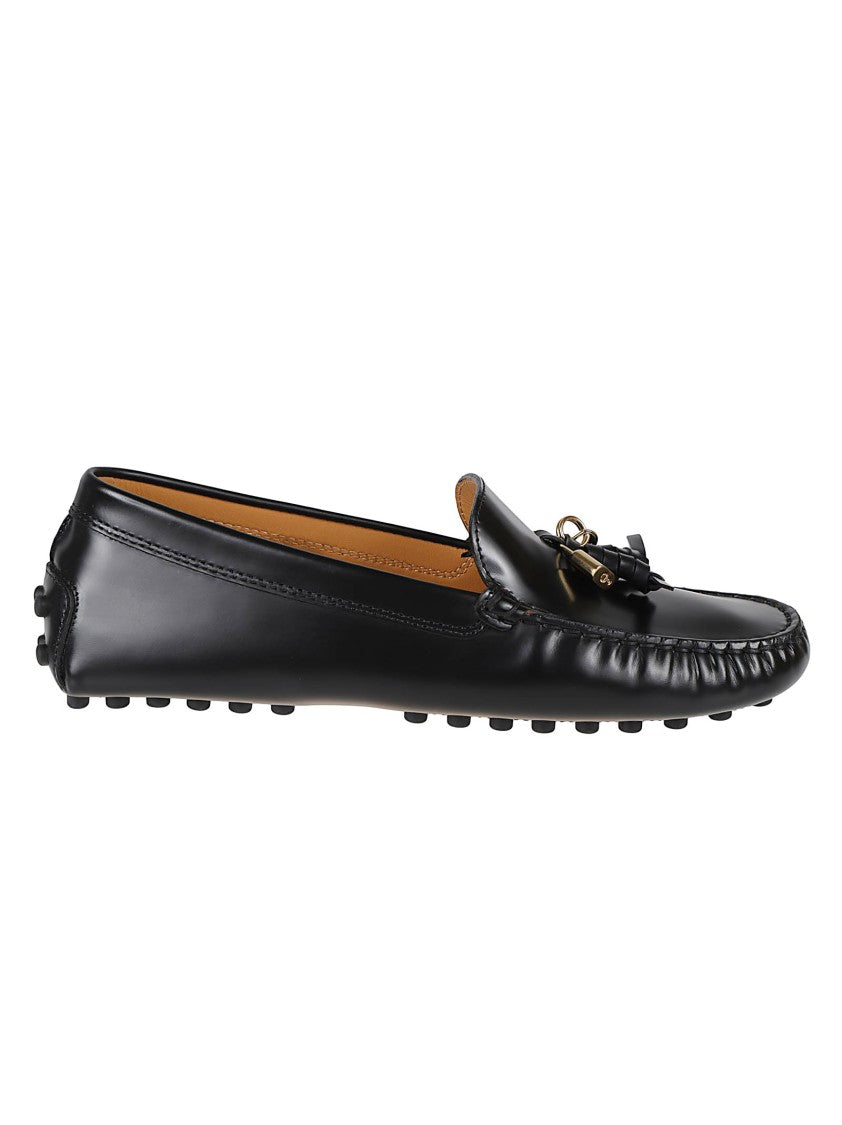 Tod's Black Leather Logo Padlock Loafers