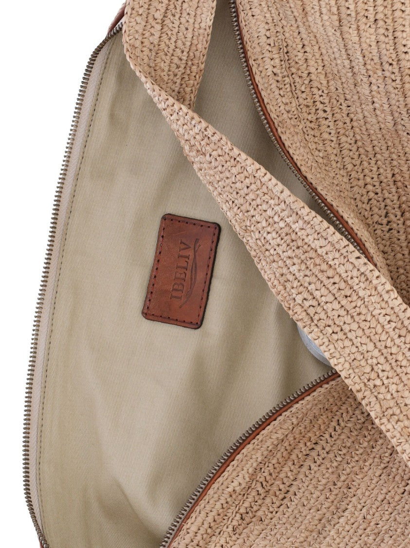 Ibeliv Beige Luna Woven Raffia Shoulder Bag