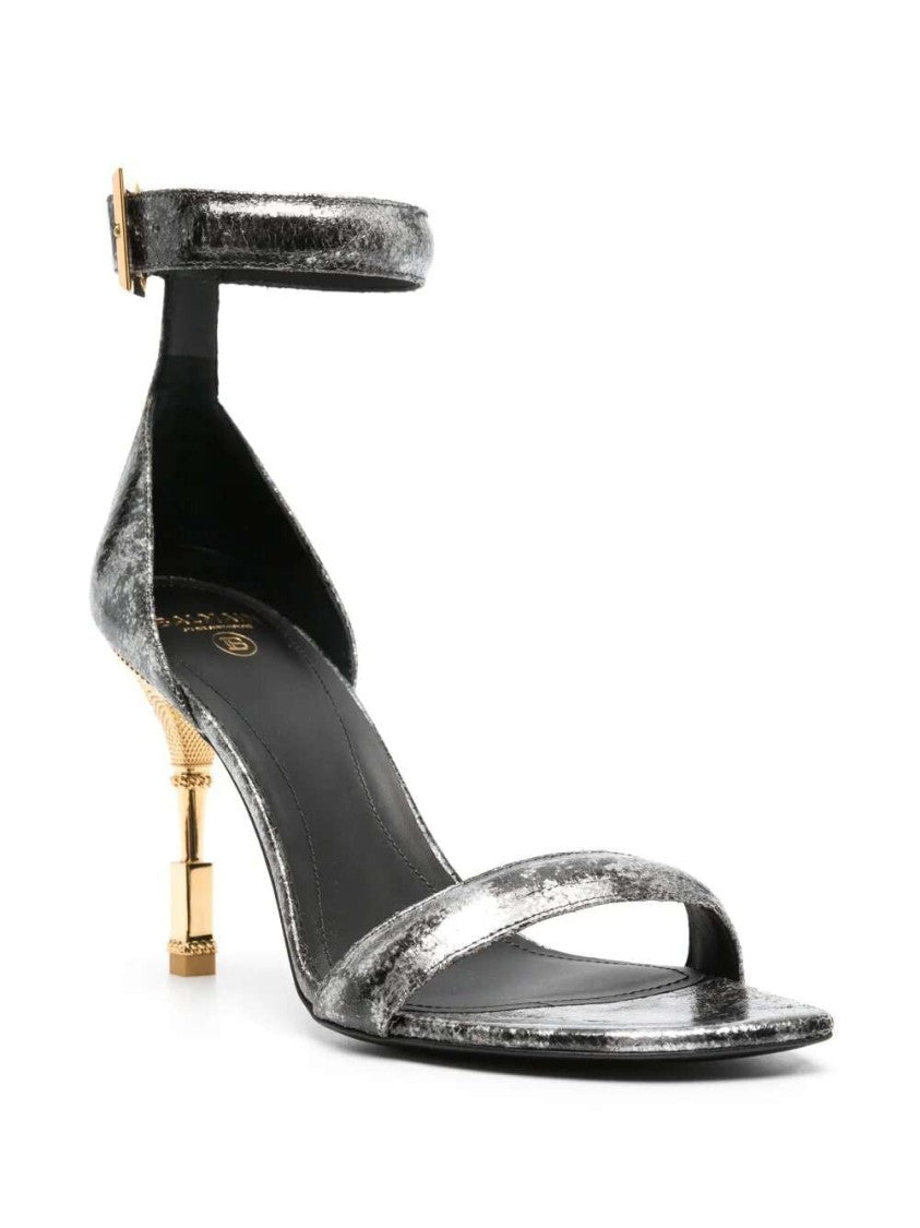 Balmain Metallic-Effect Leather Sandals