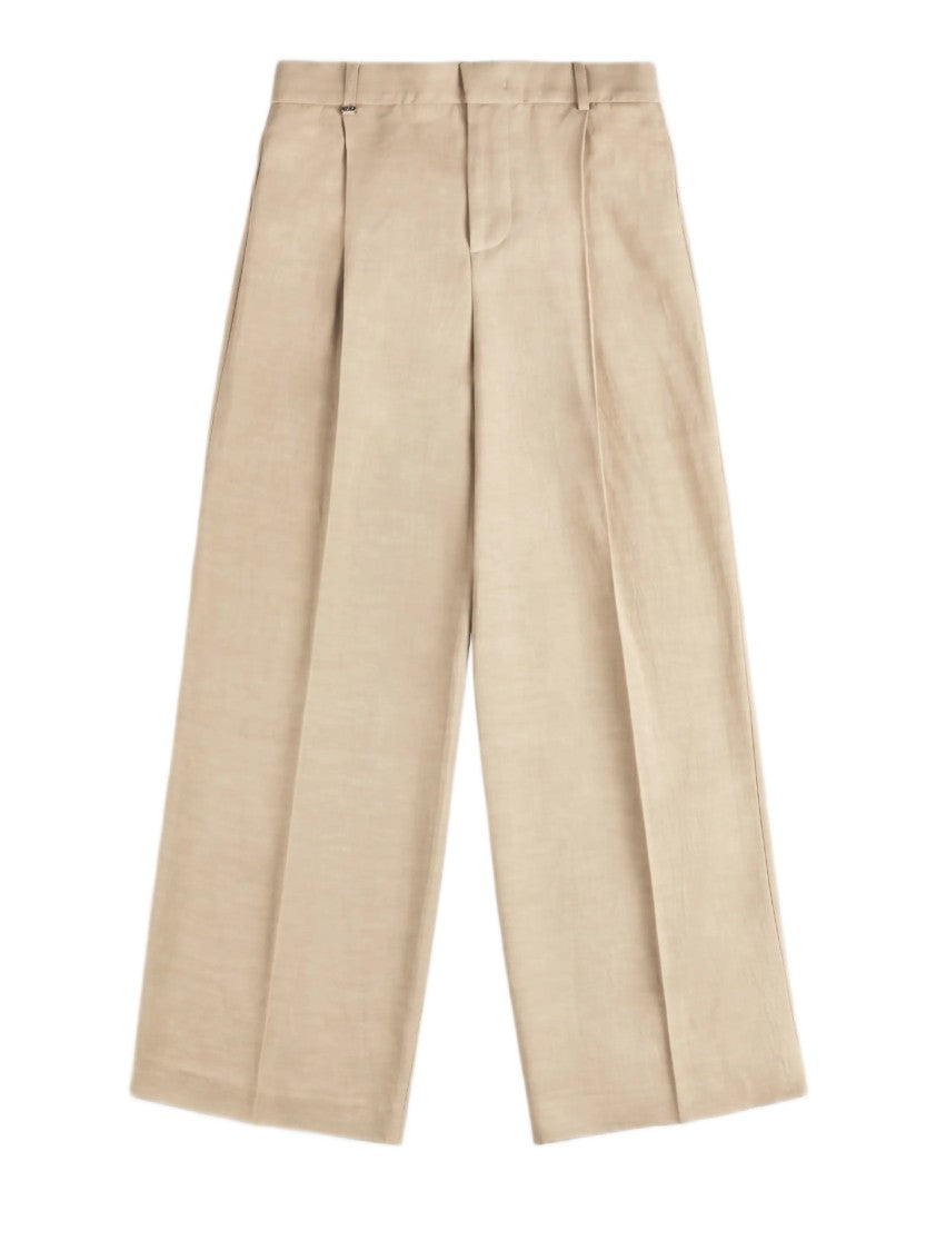 Fay Washed-Effect Viscose And Linen Gabardine Trousers With Metal Logo Detail