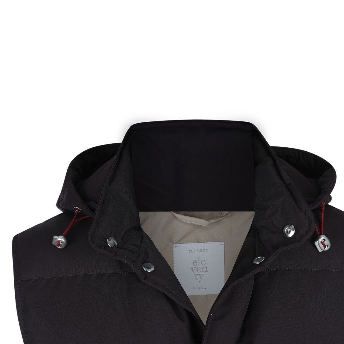 Eleventy Sleeveless Black Puffer Vest With High Collar And Adjustable Hood