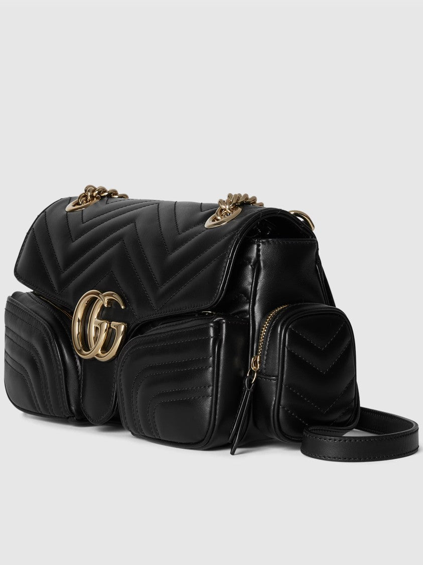 Gucci Black Marmont 2 Chevron Matelassé Bag