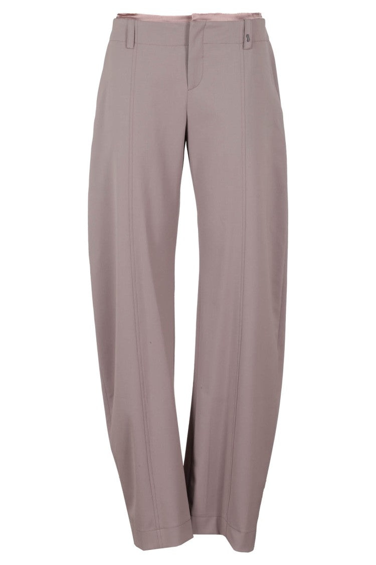 Ssheena Frayed Waist Wide-Leg Pants In Purple Wool Blend