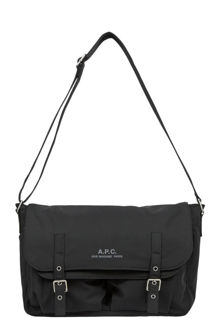 A.P.C. Rectangular Black Messenger Bag With Adjustable Shoulder Strap