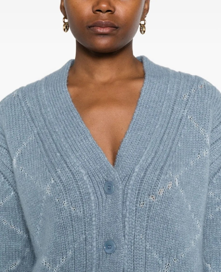 Ermanno Scervino Cropped Blue Knit Cardigan