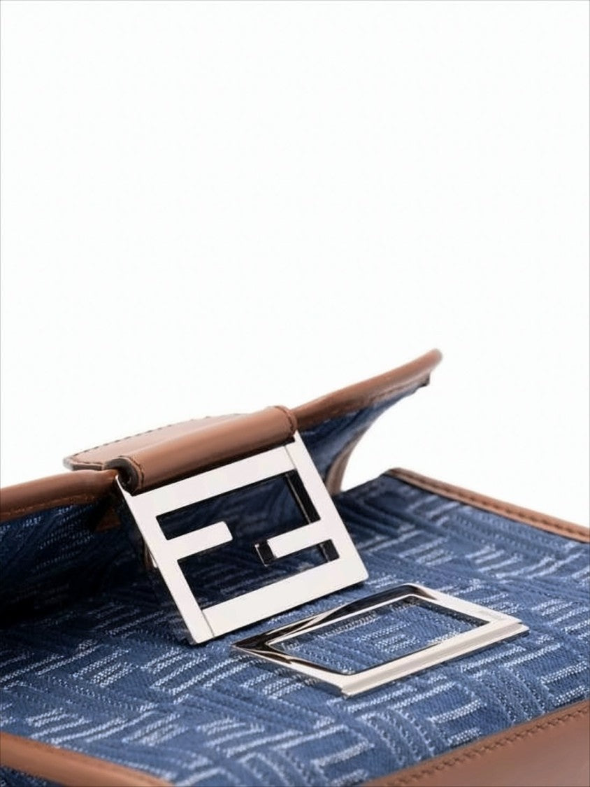 Fendi Structured Blue Calf Leather Crossbody Bag