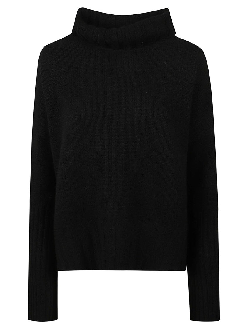 Be You Ribbed Knit Black Turtleneck Sweater With Folded Collar