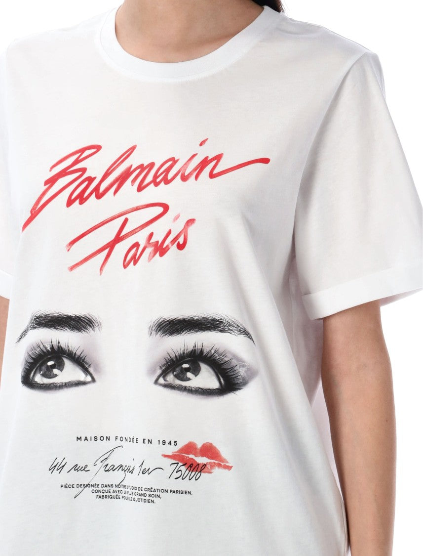Balmain Graphic White Cotton T-Shirt With Unique Motif