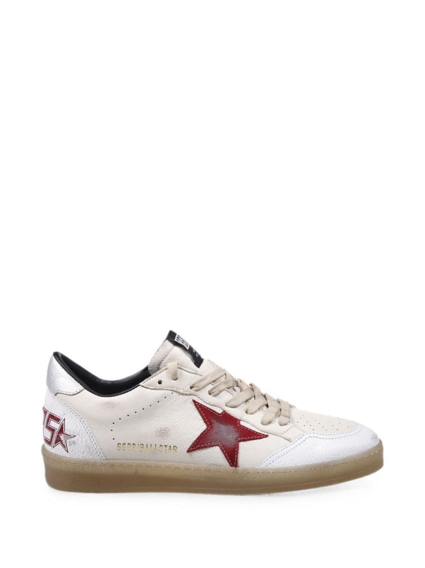 Golden Goose Cream Red Accent Silk Nylon Low-Top Sneakers
