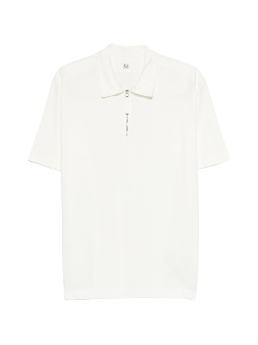 C.P. Company White Cotton Zip Detail Polo Shirt