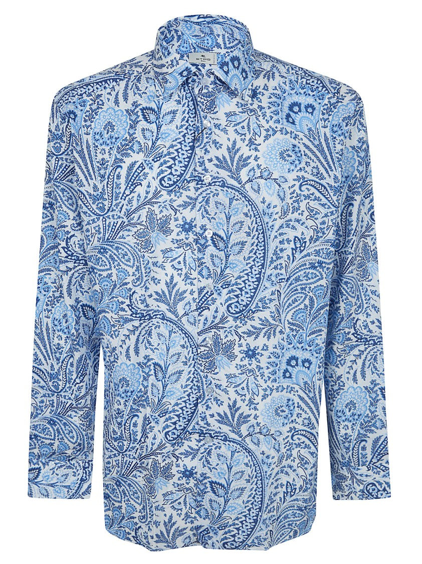 Etro Stretch Cotton Pointed Collar Paisley Shirt