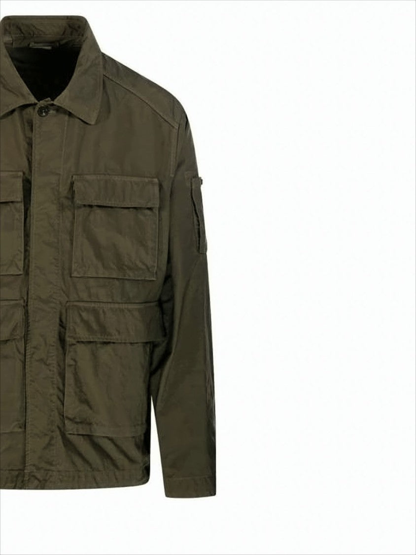 C.P. Company Utilitarian Green Jacket With Classic Collar And Adjustable Drawstrings