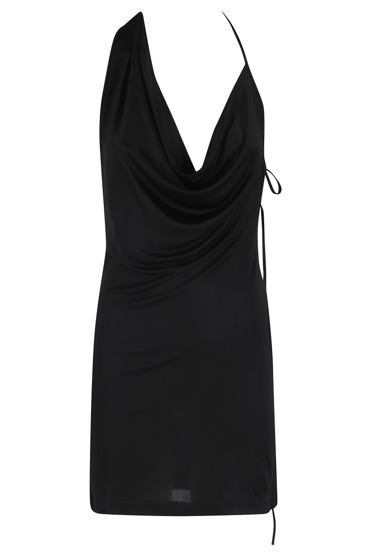 Amazuin Asymmetrical Draped Mini Dress With Adjustable Drawstring Closure