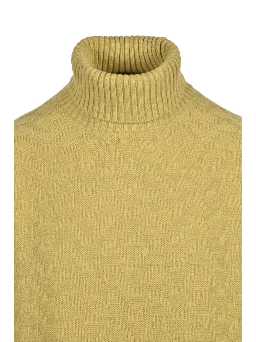 Cashmere Company P. High Neck Sweater With Textured Knit In Vibrant Yellow
