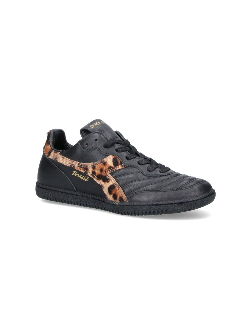 Dolce & Gabbana Textured Black Sneakers With Leopard Print Accents