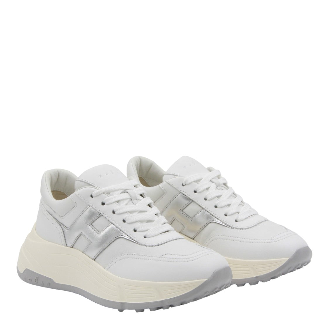 Hogan White Sneakers With Metallic Accent