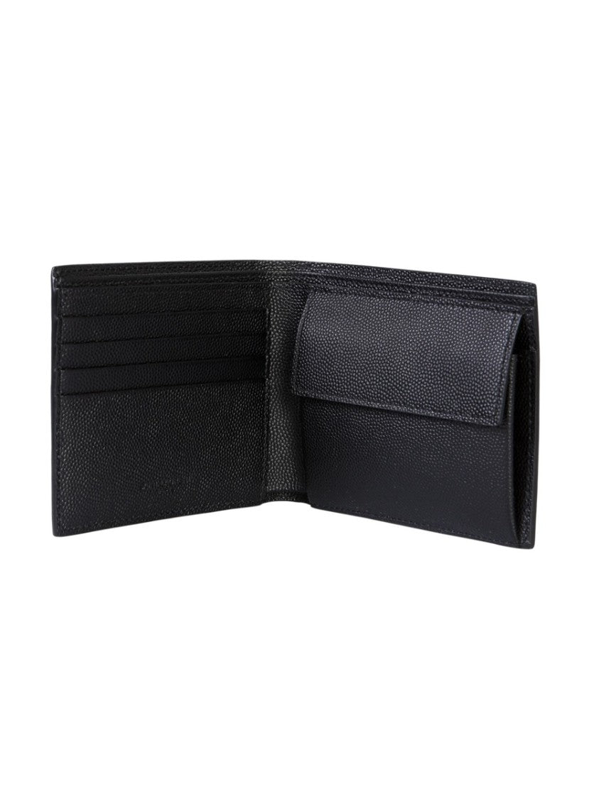 Saint Laurent Textured Calfskin Bi-Fold Wallet With Coin Pouch