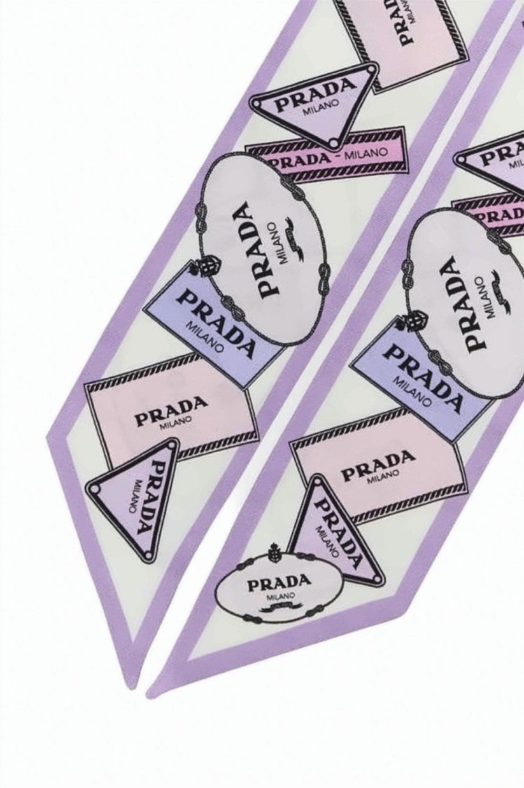 Prada Silk Scarf With Pastel Logo Pattern And Pointed Ends
