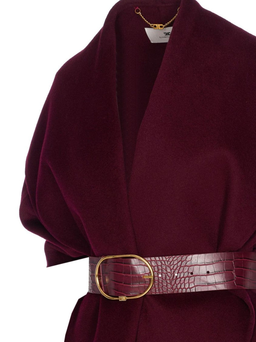 Elisabetta Franchi Structured Bordeaux Coat With Textured Belt