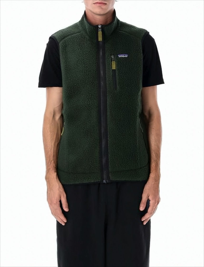Patagonia Relaxed-Fit Green Fleece Vest With High Collar